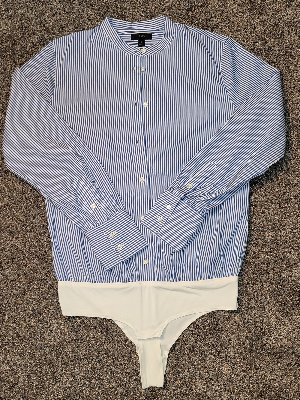 J. Crew Blue and White Striped Button-Down Long Sleeve Bodysuit Shirt Size 8